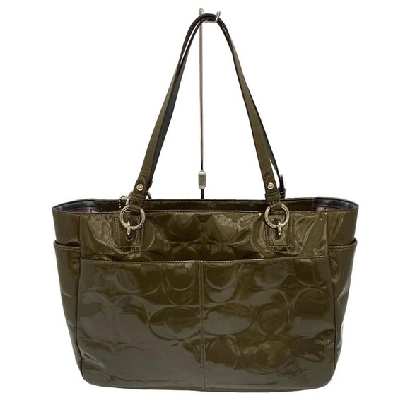 Auth COACH Gallery Embossed Patent Leather Large East West Zip Tote F17729 - - Picture 3 of 8